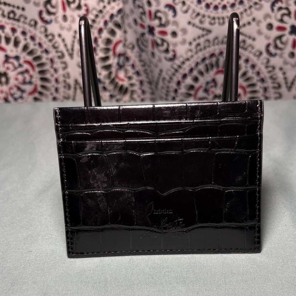Christian Louboutin Kios Spiked Card Holder - Black Croc Embossed - Picture 2 of 6